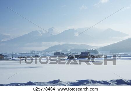 Mt Tokachi and Winter Landscape View Large Photo Image Picture - Mt Tokachi and Winter Landscape. Fotosearch
