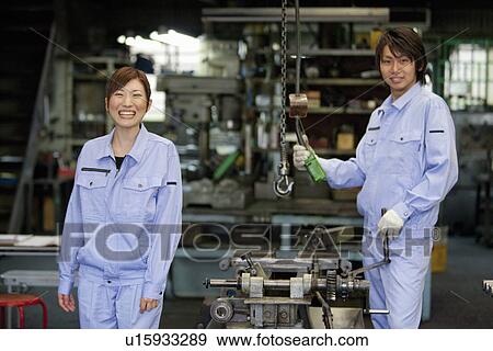Portrait of Two Factory Workers View Large Photo Image Stock Photo - Portrait of Two Factory Workers. Fotosearch