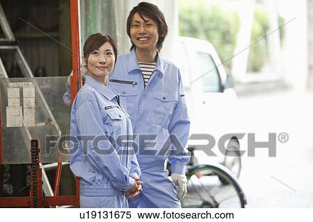 Portrait of Two Factory Workers View Large Photo Image Stock Photography - Portrait of Two Factory Workers. Fotosearch