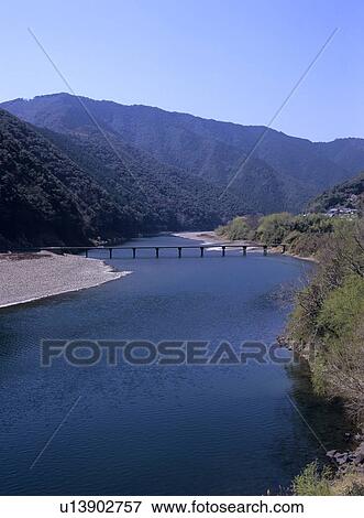 Stock Photo - Shimanto river and Iwama bridge . Fotosearch