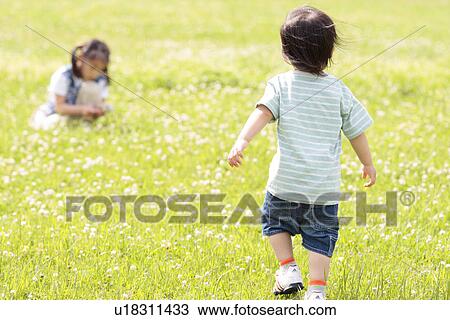 Sister and Brother Playing In Grass View Large Photo Image Stock Image - Sister and Brother Playing In Grass. Fotosearch