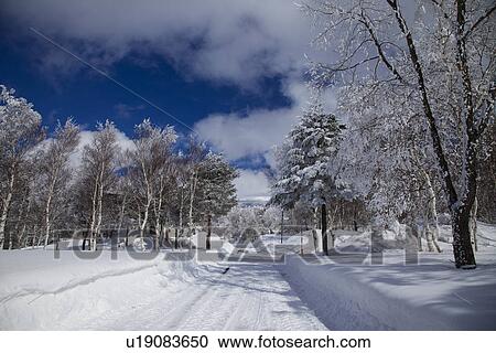 Stock Image - Snowcapped mountain road. Fotosearch