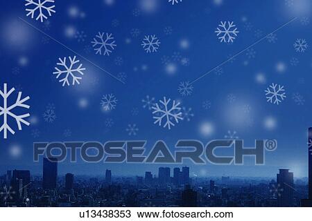 Stock Image - Snowflakes Over Sea. Fotosearch