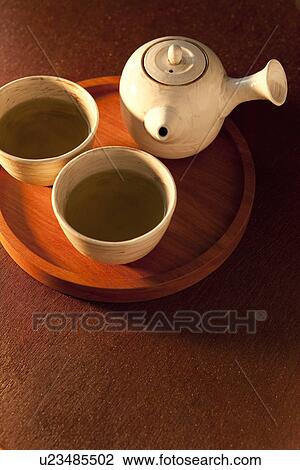 Stock Image - Teapot and Two Tea Cups. Fotosearch