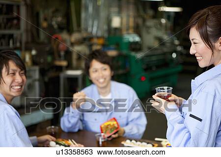 Three Factory Workers Having Lunch Break View Large Photo Image Stock Image - Three Factory Workers Having Lunch Break. Fotosearch