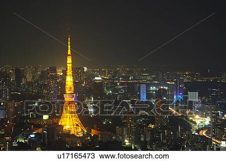Tokyo tower in night cityscape View Large Photo Image Stock Image - Tokyo tower in night cityscape. Fotosearch