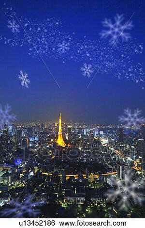 Tokyo tower in night cityscape View Large Photo Image Stock Photograph - Tokyo tower in night cityscape. Fotosearch