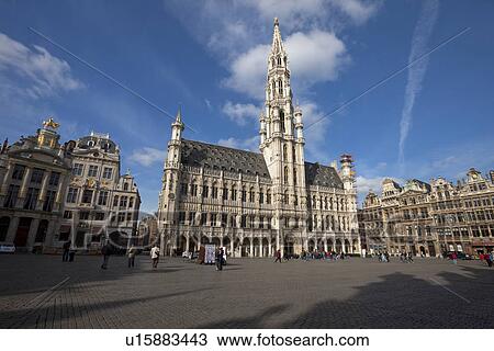 Stock Image - Town Hall on The Grand Place (Grand-Place). Fotosearch