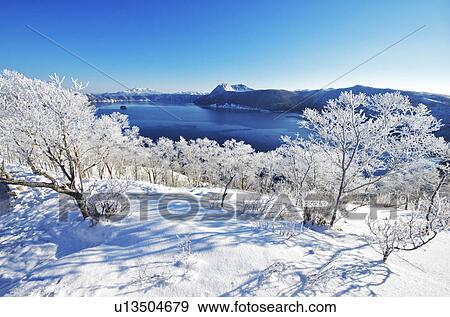 Trees Near Lake Mashu In Winter View Large Photo Image Stock Photo - Trees Near Lake Mashu In Winter. Fotosearch