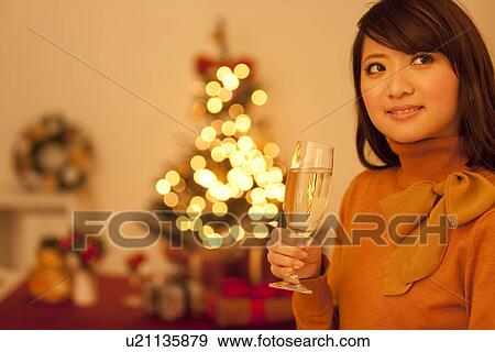 Stock Photo - Woman With Champagne. Fotosearch
