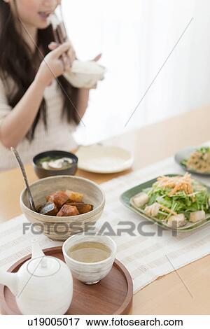 Stock Photo - Young Woman Eating Breakfast. Fotosearch