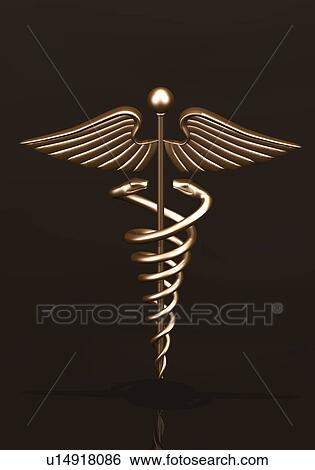 Stock Photograph - Brass caduceus on dark background. Fotosearch