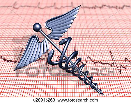 Caduceus and medical results print-out Stock Image | u28915263 | Fotosearch