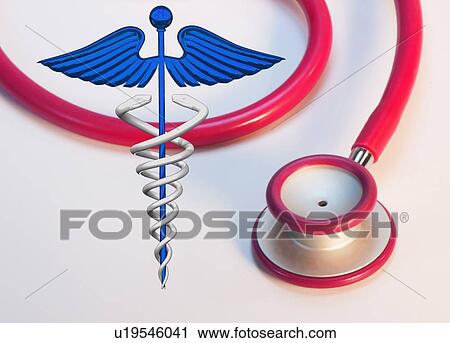 Stock Image - Caduceus and stethoscope. Fotosearch