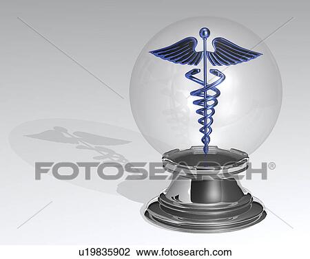 Stock Image - Crystal ball with Caduceus inside. Fotosearch