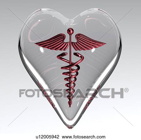 Stock Image - Crystal heart with Caduceus inside. Fotosearch