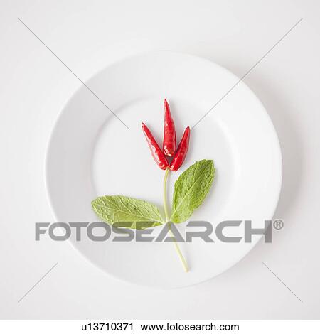 Stock Image - Flower made of food on plate, studio shot. Fotosearch