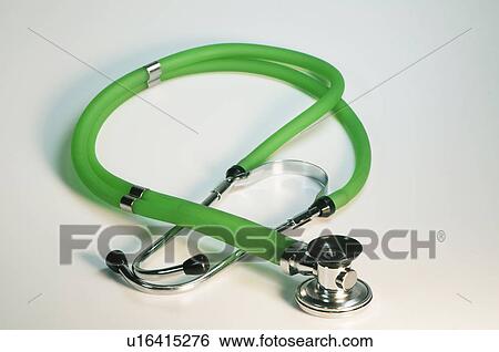 Stock Photograph - Green stethoscope on white background. Fotosearch