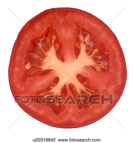 Stock Image - Half of tomato on white background. Fotosearch
