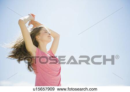 Happy woman outdoors View Large Photo Image Stock Photo - Happy woman outdoors. Fotosearch