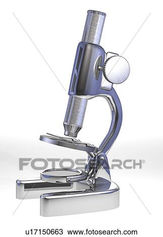Stock Image - Microscope on grey background. Fotosearch