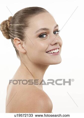 Portrait of cheerful young woman View Large Photo Image Stock Image - Portrait of cheerful young woman. Fotosearch