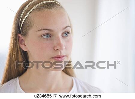 Portrait of girl (16-17) thinking View Large Photo Image Stock Photo - Portrait of girl (16-17) thinking. Fotosearch