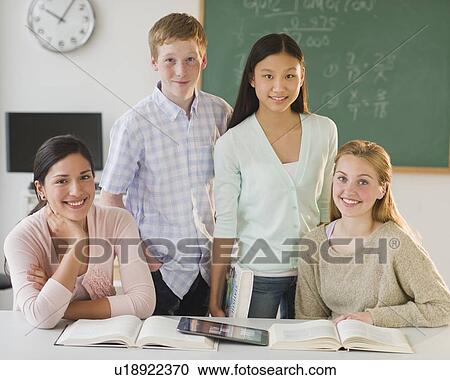 Portrait of students (14-19) in classroom View Large Photo Image Stock Image - Portrait of students (14-19) in classroom. Fotosearch