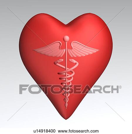 Stock Image - Red heart with Caduceus inside. Fotosearch