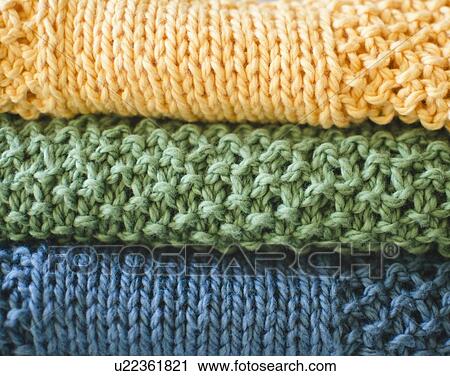 Stock Image - Stack of knitted blankets. Fotosearch