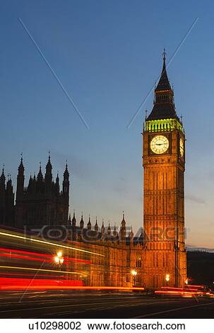 Stock Image - UK, England, London, Big Ben and Parliament at dusk. Fotosearch