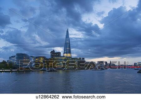 UK, England, London, Waterfront at dusk View Large Photo Image Stock Image - UK, England, London, Waterfront at dusk. Fotosearch
