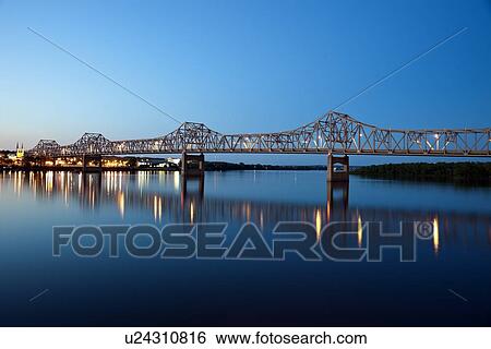 USA, Illinois, Peoria, Bridge over river View Large Photo Image Stock Photograph - USA, Illinois, Peoria, Bridge over river. Fotosearch