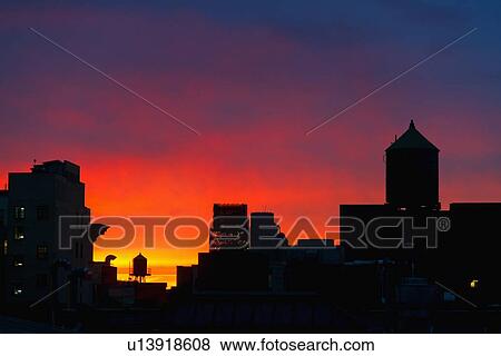 USA, New York City, Skyline at sunset View Large Photo Image Stock Photo - USA, New York City, Skyline at sunset. Fotosearch