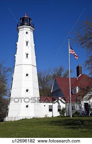 Stock Image - USA, Wisconsin, Milwaukee, View of Milwaukee lighthouse. Fotosearch