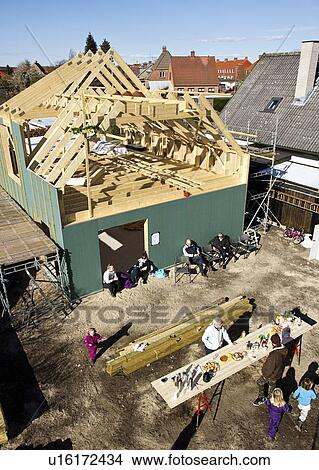 Aerial view of builders on site View Large Photo Image Picture - Aerial view of builders on site. Fotosearch