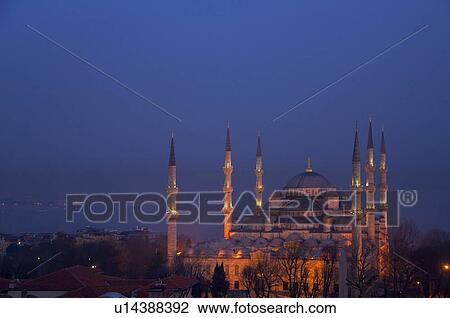 Blue Mosque at dusk with Bosphorus in background, Istanbul, Turkey View Large Photo Image Stock Image - Blue Mosque at dusk with Bosphorus in background, Istanbul, Turkey. Fotosearch