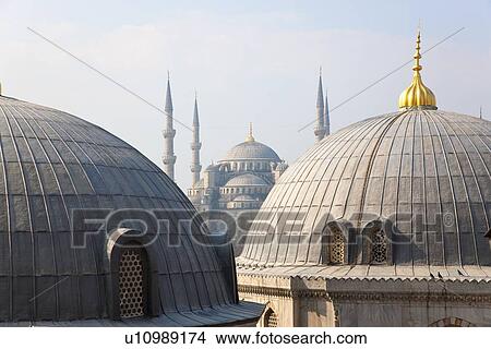 Picture - Blue Mosque seen from Aya Sofya, Istanbul, Turkey. Fotosearch