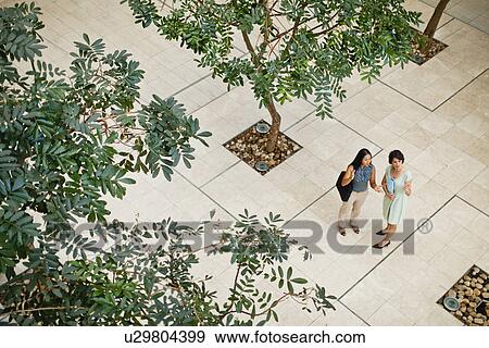 Stock Photo - Businesswomen talking in lobby. Fotosearch