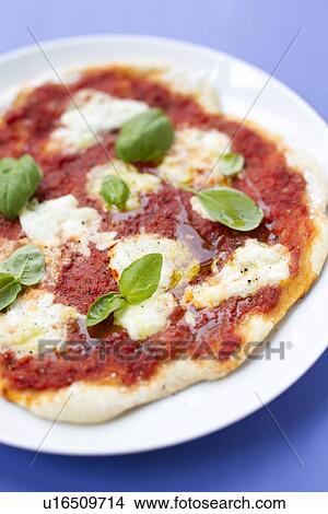 Picture - Close up of margarita pizza. Fotosearch