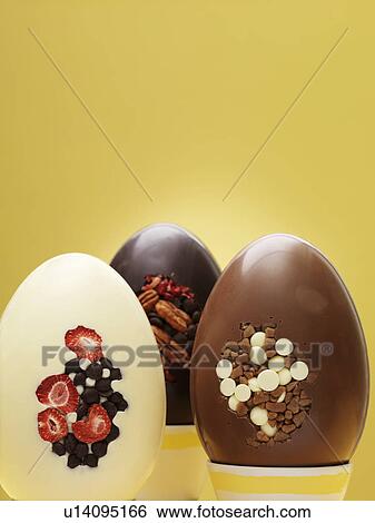 Close up of ornate chocolate eggs View Large Photo Image Stock Photograph - Close up of ornate chocolate eggs. Fotosearch