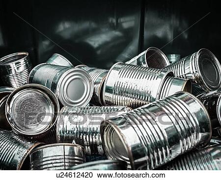 Stock Image - Close up of pile of aluminum cans. Fotosearch