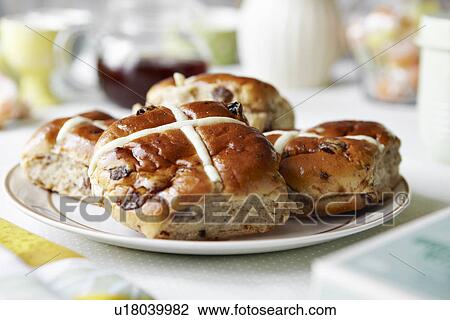 Stock Image - Close up of plate of scones. Fotosearch