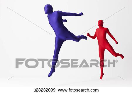 Stock Photo - Couple in bodysuits jumping. Fotosearch