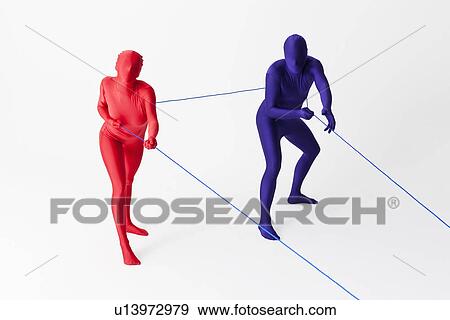 Stock Photo - Couple in bodysuits playing with string. Fotosearch