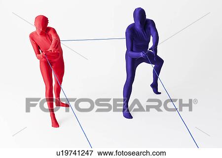 Stock Photo - Couple in bodysuits playing with string. Fotosearch