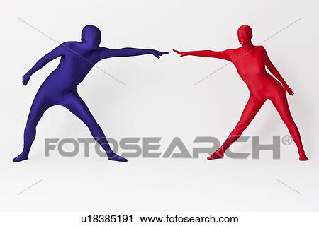 Stock Image - Couple in bodysuits reaching. Fotosearch