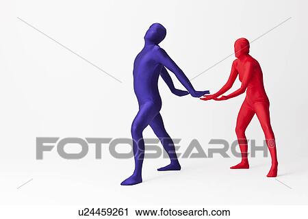 Couple in bodysuits with invisible globe View Large Photo Image Stock Image - Couple in bodysuits with invisible globe. Fotosearch