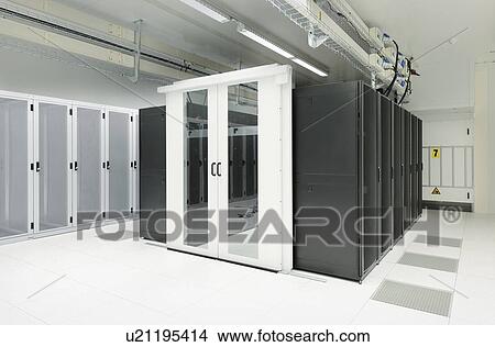 Picture - Doorway and lockers in server room. Fotosearch