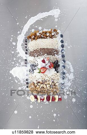 Stock Photo - Fruit and hand made granola/muesli with milk. Fotosearch